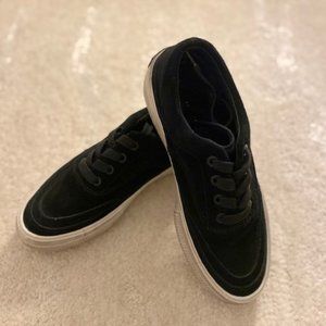 ALL SAINTS Suede Black Distressed Low Top Sneakers